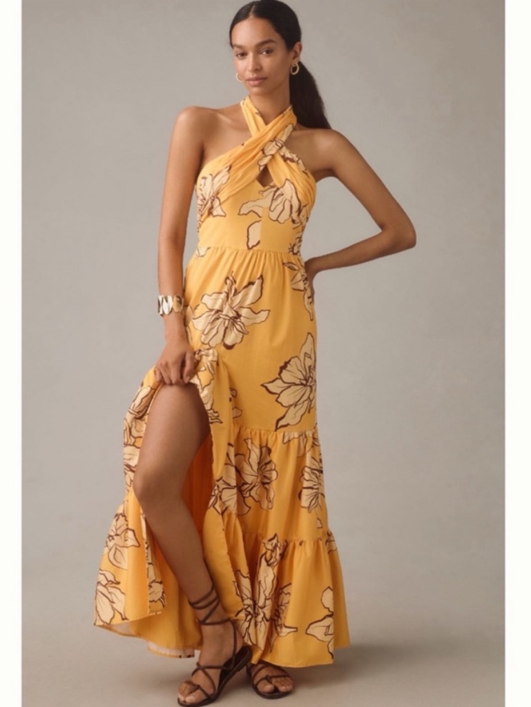 Nwt Anthropologie Wedding Party Hutch Floral Halter Ruffled Maxi Dress